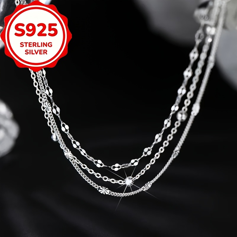 Women's S925 Silver Three-Layer Cascading Bracelet, Adjustable Gift
